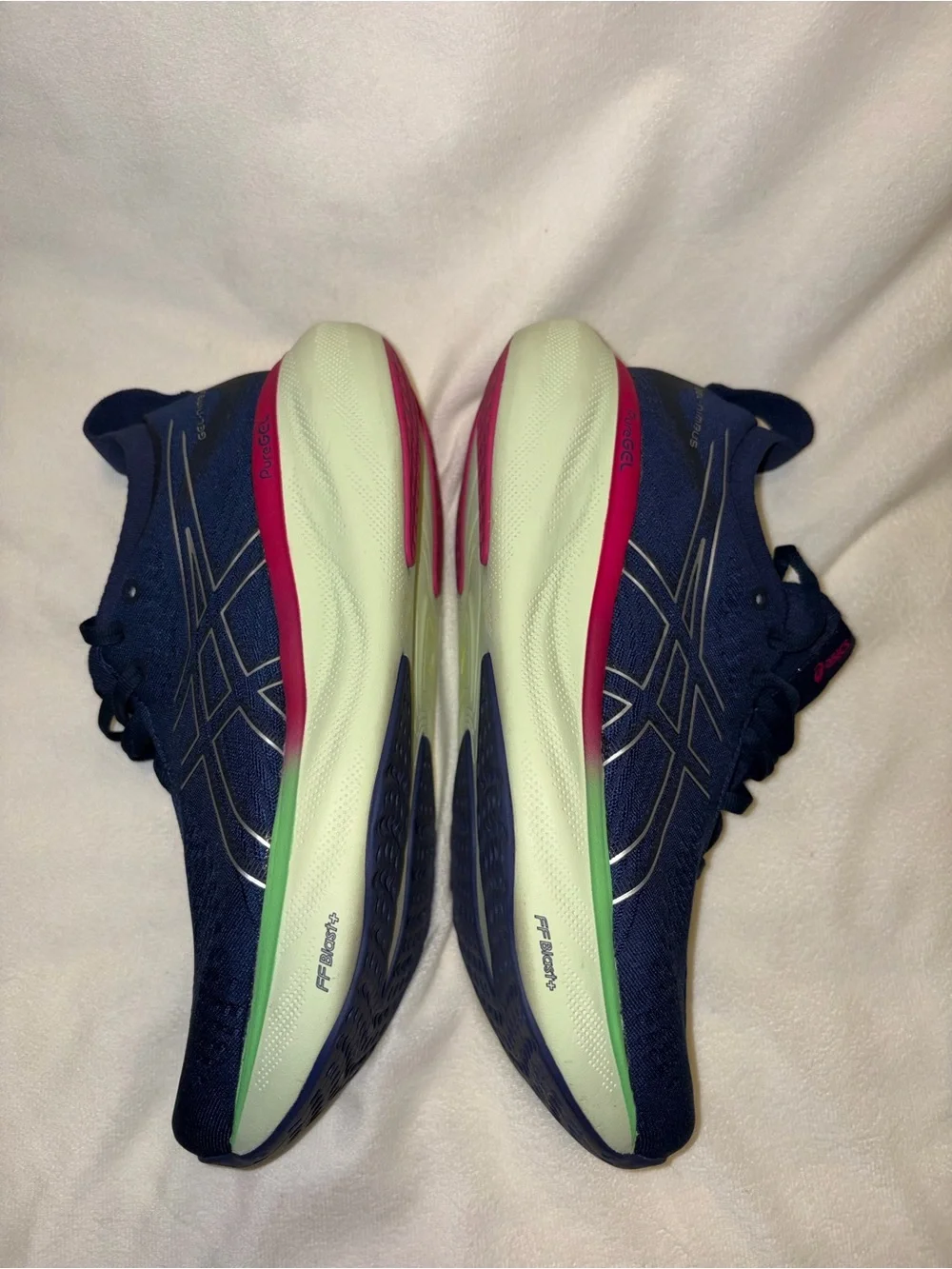 ASICS Navy Running Shoes with Pink and Lime Accents women size 8.5
